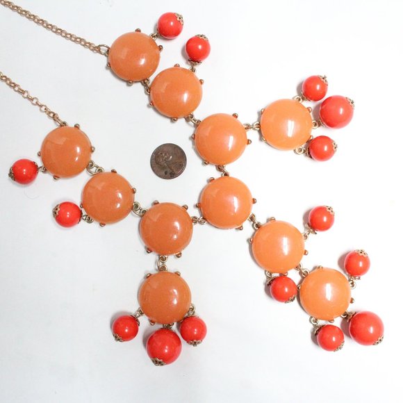 Orange Discs & Hanging Balls Adjustable Costume Jewelry Statement Necklace - Picture 4 of 11